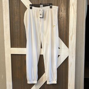 Reebok Mens Training gold Logo Athletic Jogger knit trackPants white XL NWT